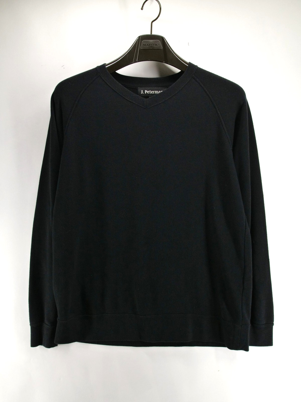 J. Peterman Mens Med Black Long Sleeve V-Neck Sweater Knit Classic Work